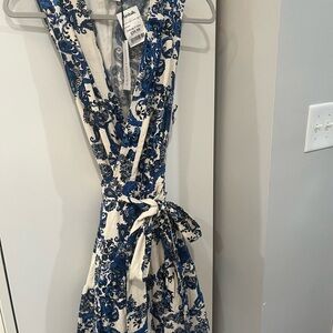 Christian Lacroix Floral Blue and Cream Dress